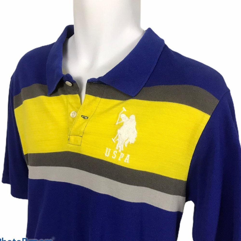 Men's U.S.Polo Assn Multi Color Stripe Short Sleeve Polo Shirt with Large pony